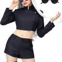 C-ZOFEK Women's US Size Anime Cosplay Costume Jacket Shorts Thigh Stockings with Glasses (X-Small)