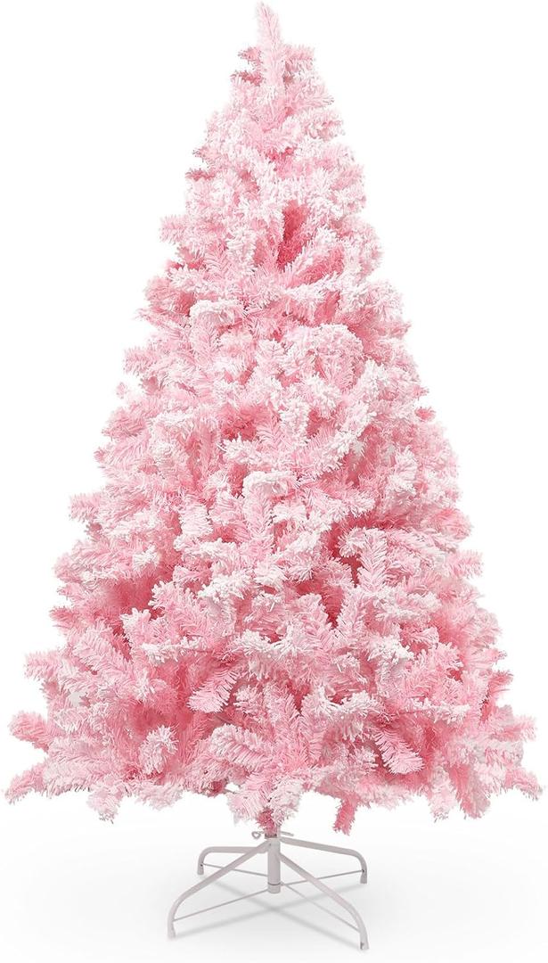 Uten Christmas Tree 7ft, Snow Flocked Artificial Pink Tree Christmas with 1200 Branch Tips & Foldable Stand, Outdoor Christmas Tree for Christmas Decorations (1ft 2in)