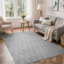 GENIMO Soft Washable Area Rugs 5x7, 3D Geometric Rugs for Living Room, High-Low Pile Textured Non Slip Fuzzy Shag Carpet, Non-Shedding Stain Resistant Thin Light Grey Carpet for Bedroom, Dining Room
