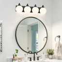 IZORRO Bathroom Light Fixtures, 4-Light Matte Black Vanity Light, Modern Wall Sconces with Globe Milk White Glass Shade, Vanity Lighting Fixtures Over Mirror,E26 Bulb Socket