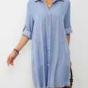 Bsubseach Women Denim Shirt Dress Long Sleeve Button Down Casual Shirt Dresses with Pockets Light Blue XXL (Blue, XXL)