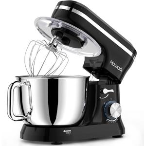 HOWORK Electric Stand Mixer, 10+p Speeds Kitchen Mixers With 6.5QT Stainless Steel Bowl, Dough Hook, Wire Whip & Beater for Most Home Cooks (Black)