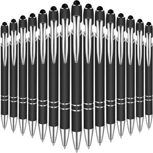 Zonon 38 Pieces Rubberized Ballpoint Pen with Stylus Tip Stylish Metal Pen Capacitive Styli with Soft Rubberized Grip, Black Ink for Most Devices(Black)