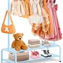 mirolam Kids Clothing Rack - Dress Up Clothes Storage Racks - Modern Wardrobe - Small Kids Costume Wardrobe Rack with 2 Fabric Floors Storage Shelf -Blue Dresser for Kids Bedroom