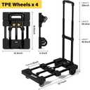 Folding Hand Truck 500 LB, Portable Heavy Duty Dolly Cart with 4 Wheels (2 with Brake) & Extendable 26" Plate, Collapsible Luggage Trolley with 2 Elastic Straps for Travel, Moving, Camping