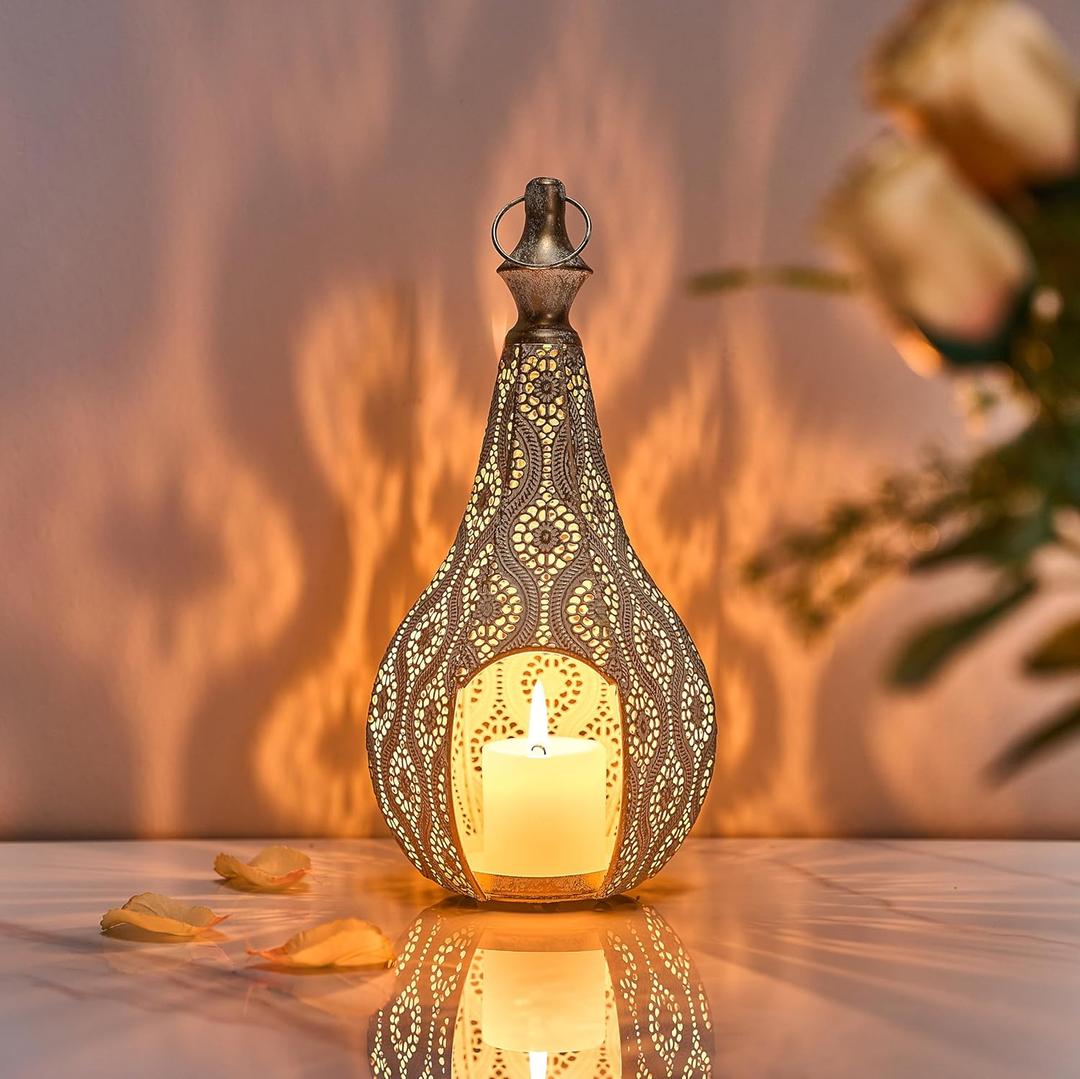 11.6inch Moroccan Lantern Lamp Decorative Candle Holders for Ramadan Decorations, Hanging, Outdoor Patio or Porch, Indoor Home DecorWhite
