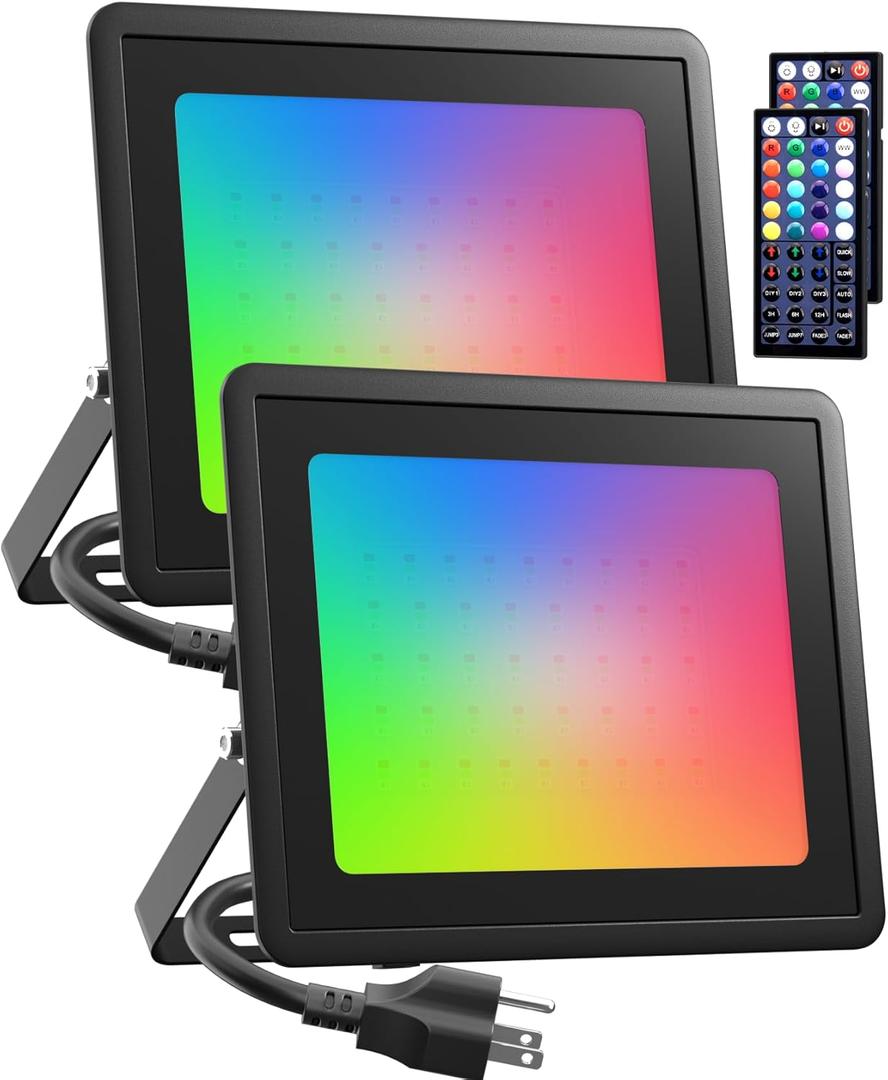 LED Flood Light Outdoor 800W Equiv, 100W RGB Color Changing Floodlights with Remote, Uplighting Indoor IP66 Landscape Floor Lighting Strobe Stage Spot Lights, Uplights for Halloween Events