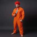 Halloween Orange Prisoner Cosplay Costume with Men's Red Wig Spiky Synthetic Short Hair and a Simulated Short Knife Prison Jumpsuit Adult Halloween Costumes for Men Jail Outfit