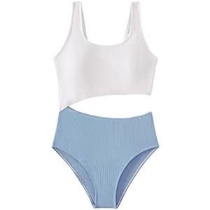 SweatyRocks Girl's Color Block One Piece Bathing Suit Scoop Neck Cut Out Monokini Swimsuit 8-9 Y