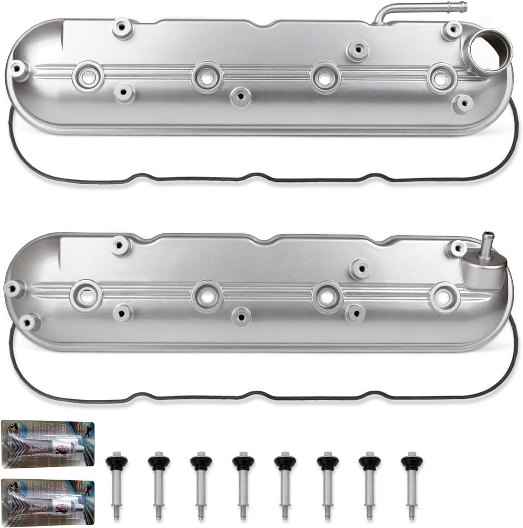 Valve Cover Compatible with Chevy Avalanche Silverado 1999-2008 Gmc Sierra Savana 1999-2008 Buick Rainier 2003-2008 Cadillac Escalade 2002-2008 4.8L 5.3L 6.0L Replace 12570427 12582224 (WHITE(Upgrade Aluminum))