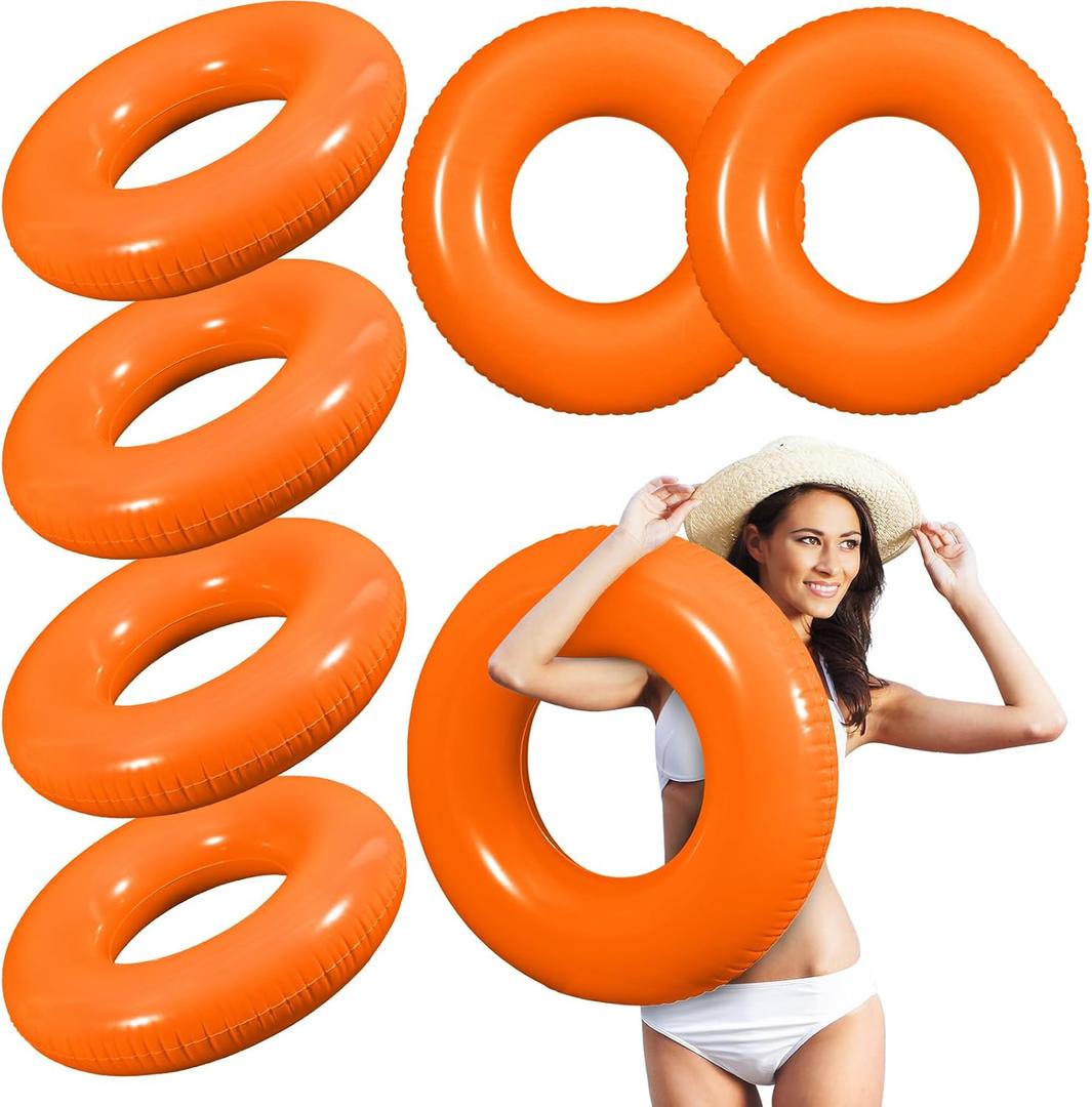 6 Pcs Inflatable Pool Floats 28 Inches Swim Tube Bulk for Adults Swimming Ring Pool Floaties for Beach Party Decorations Women and Men River Lake Summer Vacation Holiday (Orange)