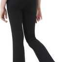 Girls Flare Leggings High Waisted Flare Pants with Pockets Bootcut Black Bell Bottoms Stretchy V-Cross 5-16 Years (9-10 Years)