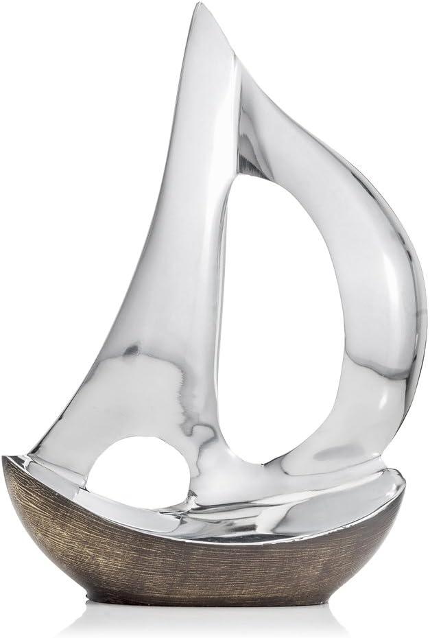 Modern Day Accents Velero Dark Hull Sailboat, Aluminum, Silver, Brown, Modern, Boat, Sculpture, Tabletop Dcor, Home, Office, Water, Sail, 8" x 3" x 12" adds a Coastal Nautical Accent to Your Home