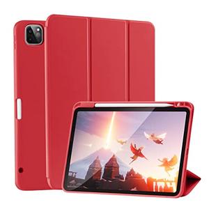 SIWENGDE Case for iPad Pro 11 Inch 4th/3rd/2nd Generation 2022/2021/2020 with Pencil Holder [Support iPad 2nd Pencil Charging] Slim Trifold Stand Smart Protective Cover, Auto Wake/Sleep(Red)