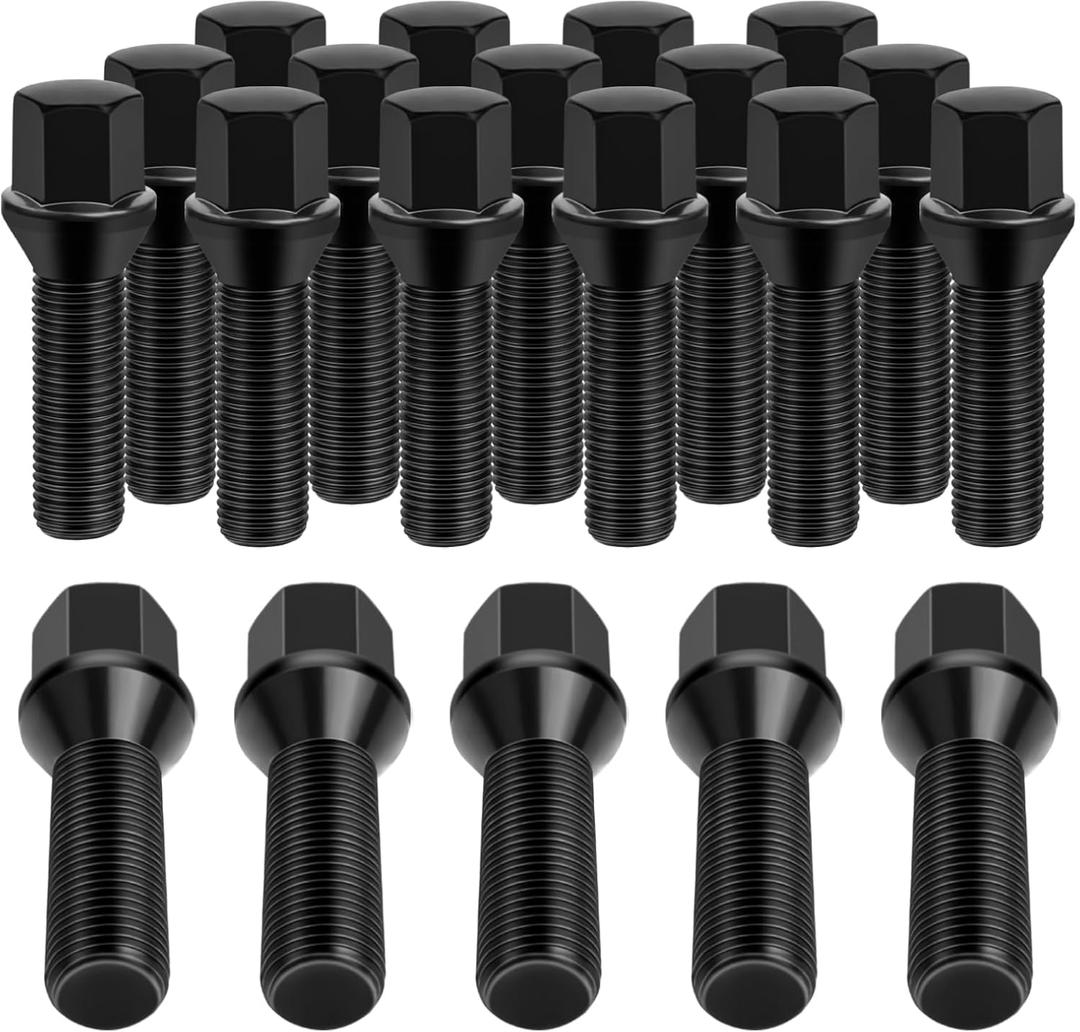 14x1.5 Lug Bolts, 20 Pcs Black Wheel Bolts 27mm Shank 17mm Hex 52mm Length Conical Seat for Audi A1 A2 A3 A4 A5 A6 A7 A8 S4 S5 S6 S7 S8 TT, for Volkswagen VW Beetle CC Golf Jetta Eos Corrado Passat