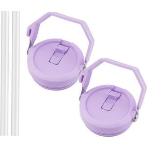 2 Pack 40 oz Tumbler Flip Straw Lid Replacement Fit for 40 oz Stanley Quencher, Leak Proof,Handle On Top,Reusable Tumbler Cover Compatible with 40oz Stanley Quencher (Light Purple)