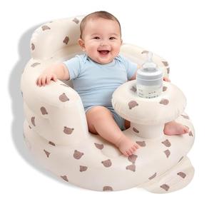 Arscniek Inflatable Baby Seat Built in Air Pump, Blow Up Baby Chair with Back Support and Tray, Sit Me Up Floor Seat for Babies 3-36 Months, Portable Infant Chairs for Indoor and Outdoor - Bear Head