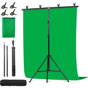 Green Screen Backdrop Kit with Stand - 6.5x5 Ft Portable Green Screen & Adjustable Backdrop Stand for Streaming, Photography, Gaming, Zoom (Includes 4 Clips & Carrying Case)