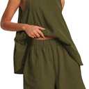 Womens 2 Piece Lounge Set Casual Summer Outfits Sleeveless Tank Top and Elastic Waist Shorts with Pockets