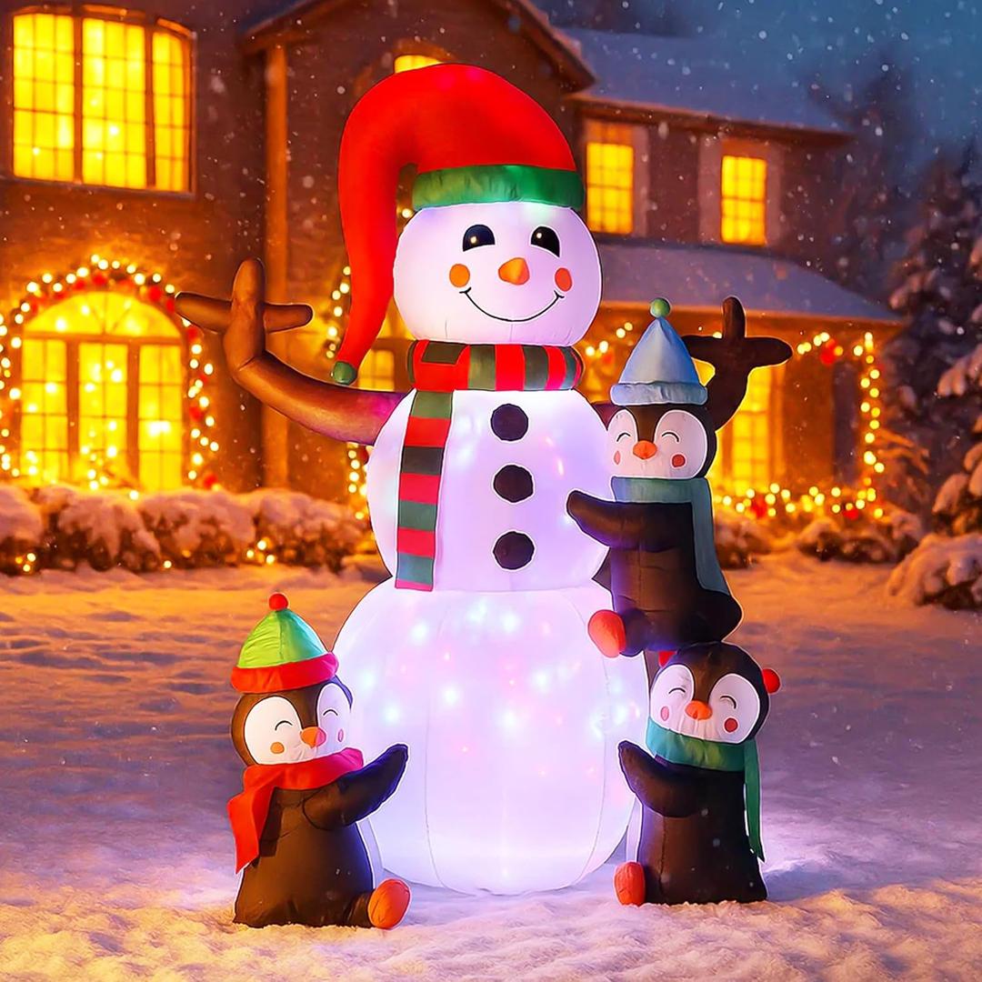 VIVOHOME 6FT Christmas Inflatable Outdoor Decoration, Snowman with Penguin, Navidad Blow Up Yard Decor with Built-in LED Light for Lawn, Garden, Party VIVOHOME 6FT Christmas Inflatable Outdoor Decoration, Snowman with Penguin, Navidad Blow Up Yard Decor with Built-in LED Light for Lawn, Garden, Party