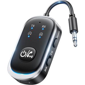 2 in 1 Bluetooth Transmitter Receiver, Wireless Bluetooth 5.3 Adapter - Dual Pairs for AirPods, All Headphones, Use with 3.5mm Aux Audio Jack on Airplane, Home/Car Stereo, Gym, iPad/Tablets