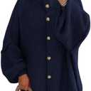 PRETTYGARDEN Women's Winter Button Down Cardigan Sweaters Mock Neck Lantern Long Sleeve Chunky Knit Jacket Trendy Outerwear, Small