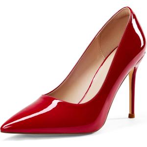 Elisabet Tang Women's High Heels Pumps Closed Pointed Toe Stiletto 4inch Heels Classic Office Special Dressy Wedding Pump Shoes (11, Red)