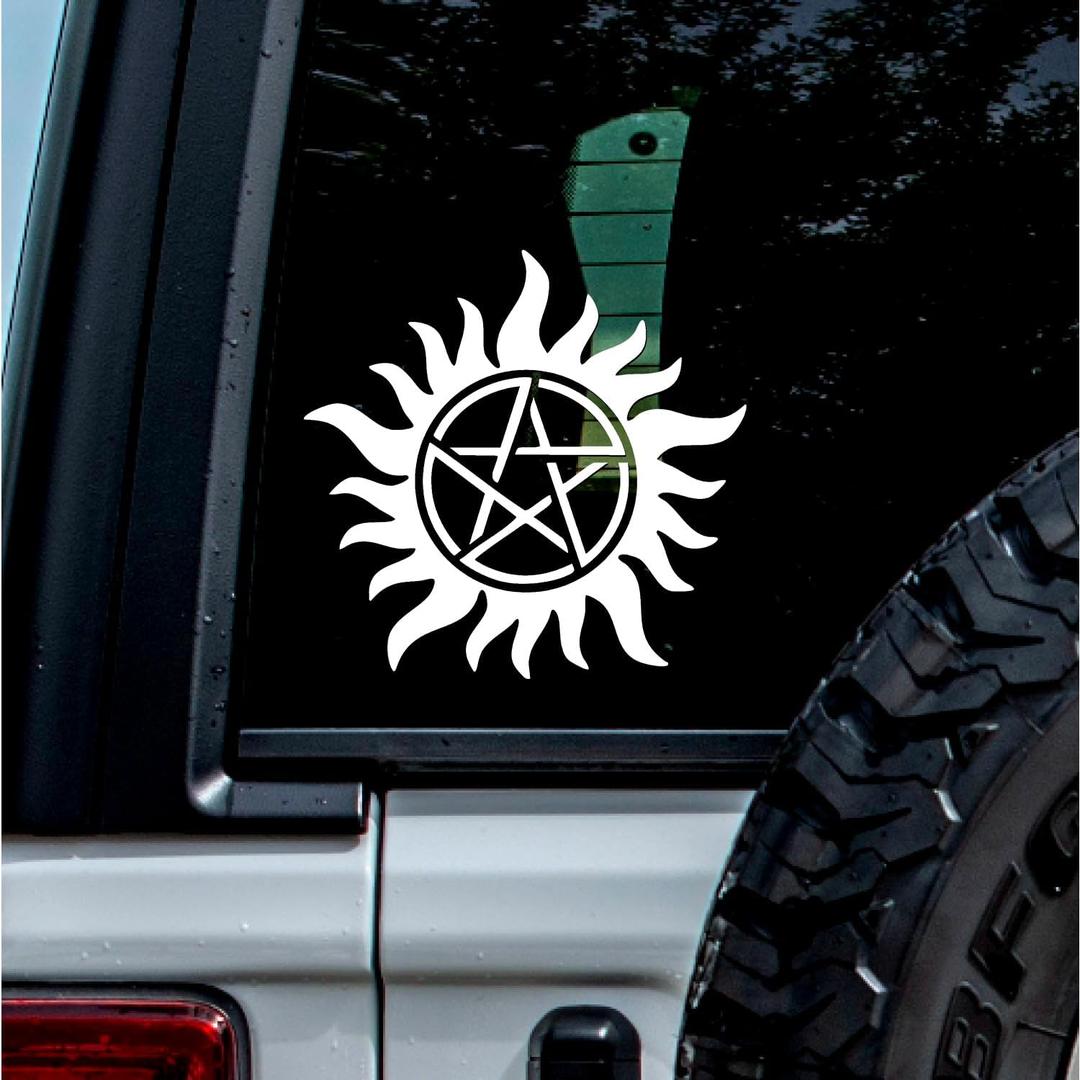 2 Pcs - (2.9'' x 2.8'', White) - No Background - Durable and Waterproof of Anti Demon Possession Symbol Sticker Decal for Laptops, Water Bottles, Cars, Trucks, Wall Ideal Gift