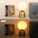 Gold Globe Table Lamp 12", Modern Vintage Orb Lamp, Milky Glass Ball Desk Lamp with Metal Base for Bedroom Bedside Nightstand