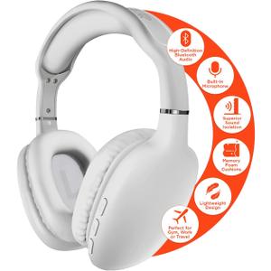 HyperGear Wireless Headphones Bluetooth White- Noise Isolation Headphones Wireless Over The Ear Head Phones, Gym Headset Built-in Mic Controls Square Foam Cups Foldable Headphone for Women and Men