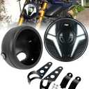 5-3/4 5.75" Motorcycle Headlight with Headlight Housing Bucket Mount Brackets Laser Light with White DRL Amber Turn Signal Compatible with Shadow 750 Rebel 500 Vulcan Cafe Racer Chopper