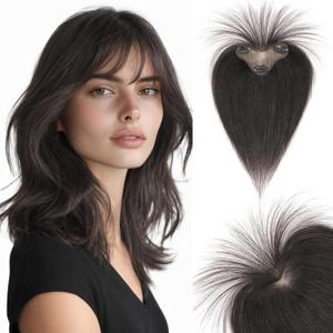 Hairro Clip In Bangs Wispy Hair Toppers For Women Remy Human Hair Short Thin Topper Hairpieces 3D Cover Clip On Fake Air Bang 11 Inches 14.5g #1B Natural Black