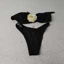 MakeMeChic Women's Two Piece Bikini Set 3D Flower Textured Strapless Bandeau Tie Back Bathing Suit M Black