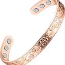 Feraco Copper Therapy Bracelets for Women, Pure Copper Magnetic Cuff Bracelet with Neodymium Magnets, Adjustable with Gift Box, Vintage Flower (Rose Gold)