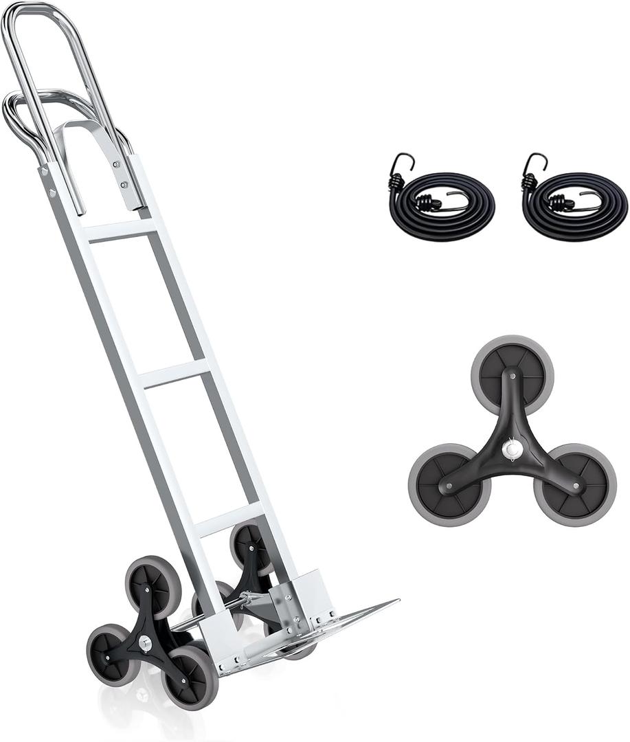 Stair Climbing Cart, 600 lbs Capacity Stair Climber, Hand Truck Dolly with Stretchable Dual Handle, 2 in 1 Heavy-Duty Trolley Cart, 6 Wheels Stair Dolly 2 Elastic Rope for Home Moving Warehouse