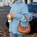 PRETTYGARDEN Women's 2025 Fall Oversized Sweaters Turtleneck Casual Long Sleeve Chunky Knit Pullover Tops Winter Clothes (Light Blue, Medium)