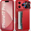 Wallet Case for iPhone 17 Pro, Card Holder (4-5 Cards), Slide Camera Cover, Military Grade Protection, Heavy Duty Women Girly Men Protective Phone Cover for iPhone 17 Pro 6.3" 2025, Red