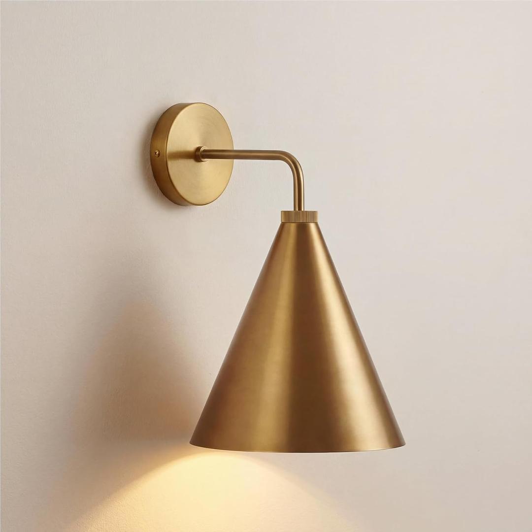 Vintage Modern Metal Conical Wall Sconce - Retro Brass Wall Lamp, Decorative Inspired Cone Wall Mount Lighting Fixture for Bedroom, Living Room, Hallway(9.8L x 9.8" W x 12.5" H Brass), 10 inch
