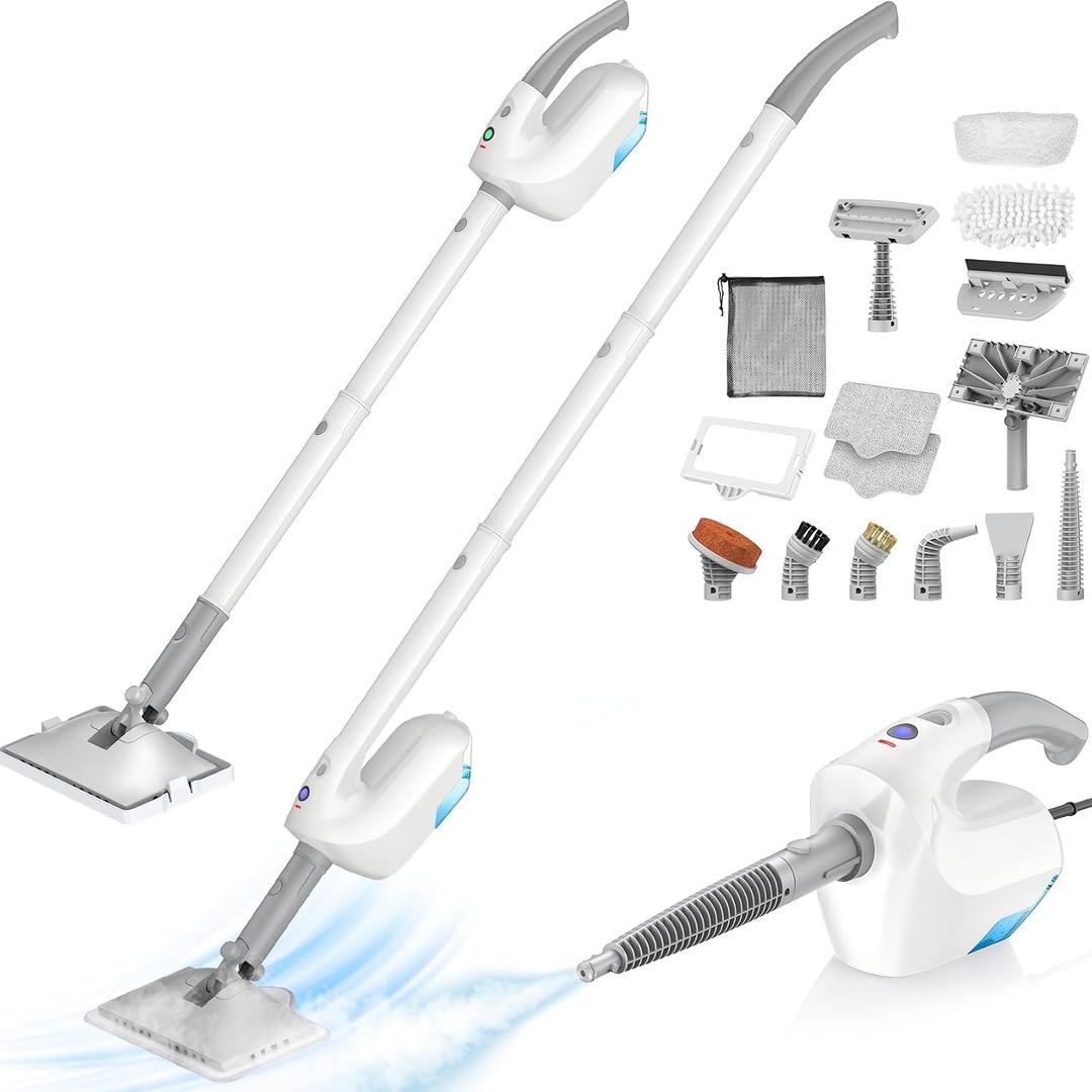 10-in-1 Steam Mop with Detachable Handheld Steamer, Multi & Up Steam Cleaner for Home with 350ml Tank, 10s Heat-Up, 2-Level Control, Lightweight and Multi-Surface Steamer for Floors, Carpets, Tiles
