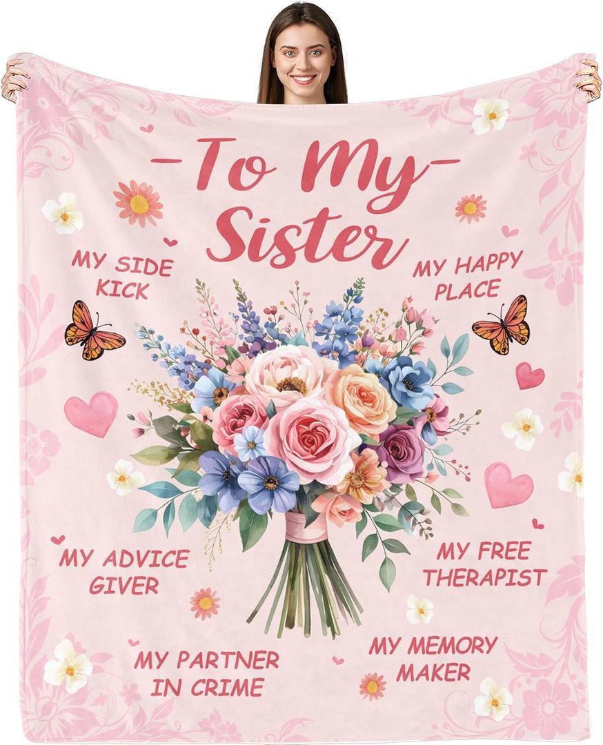 Sister Gifts, Sisters Birthday Gift from Sis, Best Sisters Ever Present for Women, Christmas Mothers Day Birthday Gift for Sister, Soft Throw Blanket 60"X50"