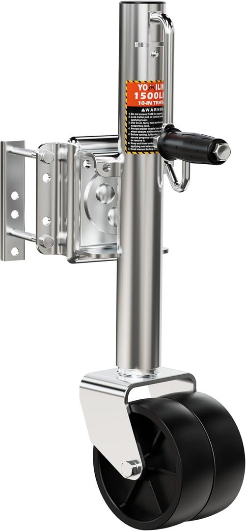 YOMILINK 1500 lbs Trailer Jack with Dual Wheel, Heavy Duty Swivel Boat Jack, 12" Lift, Bolt-on Tongue Trailer Jacks for RV Boat Trailers, Silver