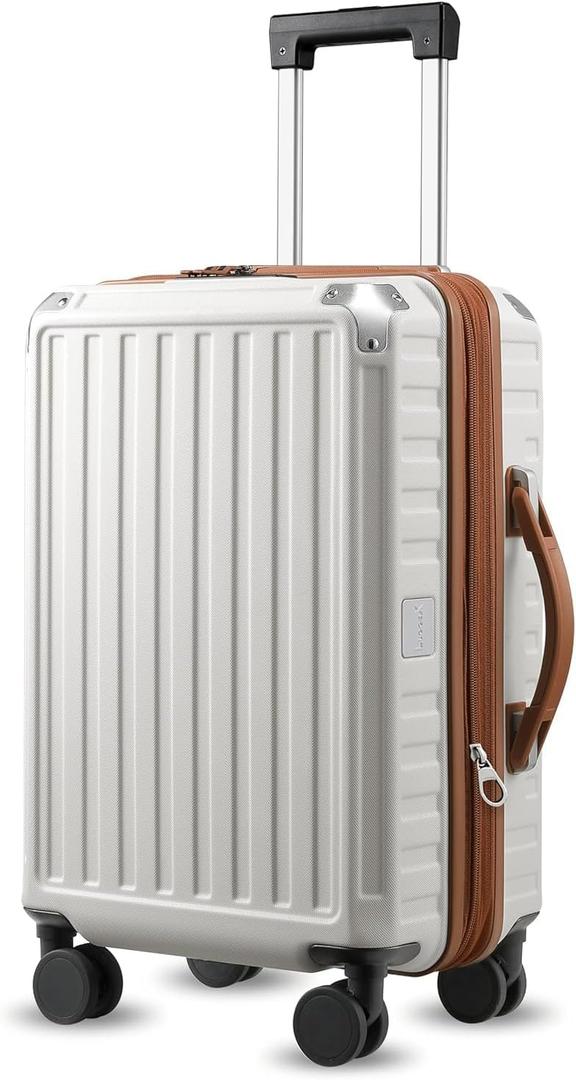 LUGGEX Carry On Luggage 22x14x9 Airline Approved, PC Expandable Hard Shell Suitcases with Spinner Wheels, 20 Inch, White Brown