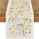 Artoid Mode Wild Flowers Eggs Easter Table Runner,Seasonal Spring Floral Kitchen Dining Table Decoration for Home Party Decor 13x90 Inch (Beige)