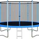 Trampoline Outdoor 12FT 14FT with Enclosure and Ladder, ASTM Approved Recreational Trampoline for Kids and Adults, Anti-Rust Coated Frame