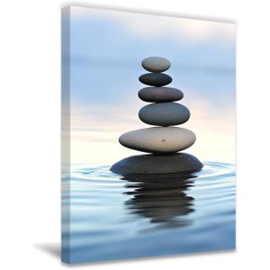 QIXIANG Zen Canvas Wall Art Zen Stone Painting Prints Spa Meditation Painting Artwork for Spa Yoga Room Bathroom Wall Decor Frame (20.00" x 30.00", Zen 1)