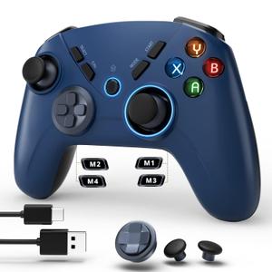 Multi-Platform PC Wireless Controller, Bluetooth Gaming Controller, Compatible with Windows, iPad, Steam, Luna, Laptop, Tablet, and Smart TV, with Double Shock, Macro Keys, Turbo Button, LED Backlight