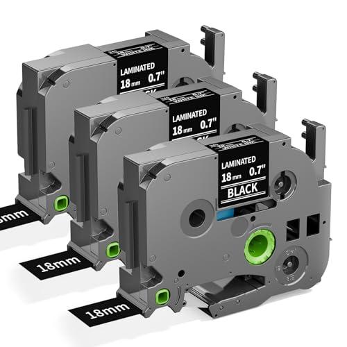 Label KINGDOM TZe-345 18mm White on Black Replacement for Brother TZe345 TZe Tz Tape 18mm 0.7 Laminated Black Label Tape 3/4" Compatible with Brother P Touch PT-D400 PT-D410 PT-D600, 4-Pack