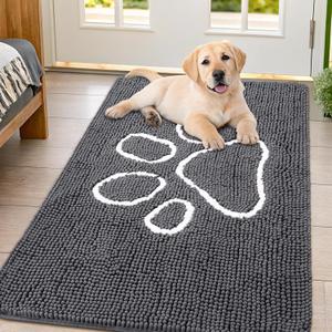 Smiry Dog Door Mat for Muddy Paws, Absorbent Dirt Trapper Non Slip Quick Dry Washable Chenille Mat for Mud Dogs, Entry Rug for Indoor and Outdoor (47x32 Inches, Dark Grey) (47.0"L x 32.0"W x 1.0"Th)