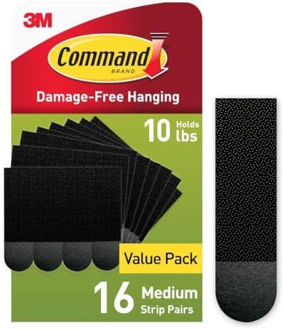 Pack Of 2 Command 10 lb Medium Picture Hanging Strips 16 Pairs (32 Command Strips), Damage-Free Hanging Picture Hangers, No Tools Great for Home Decor, Black Adhesive