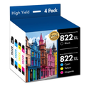 822XL 822 WF-3820 Printer Ink Cartridges Remanufactured Replacement for Epson 822XL Ink Cartridges Combo Pack for Epson 822 XL for Workforce Pro WF-4830 WF-4833 WF-4820 WF-4834 WF-3823 (4 Pack)